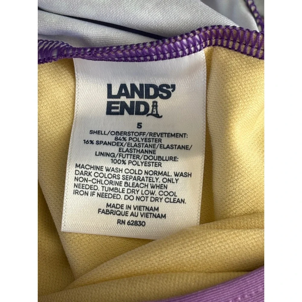 Lands End Girls Purple Bubble Dot Ruffle One Shoulder Tankini Swim‎ Top 5 NWT